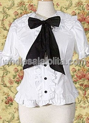 White Puff Sleeves Cotton Lolita Blouse with Decorative Border