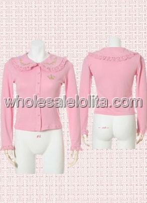Simple Pink Long Sleeves Lolita Blouse Made of Cotton