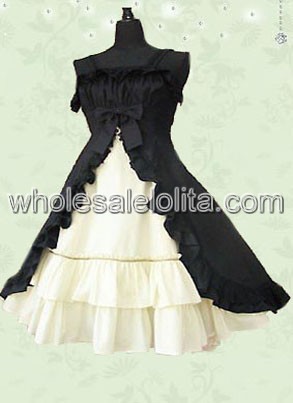 Simple Black And White Cotton Gothic Lolita Dress
