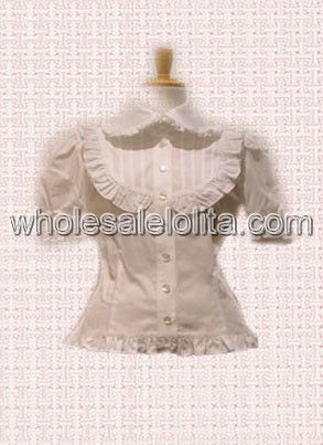 White Cotton Puff Sleeves Lolita Blouse with Stand Collar