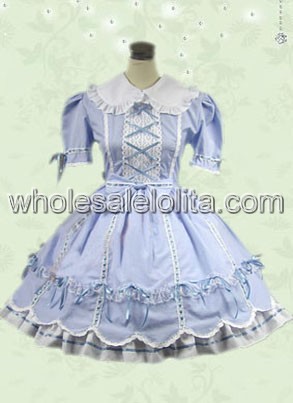 Blue Short Sleeves Bow Cotton Sweet Lolita Dress
