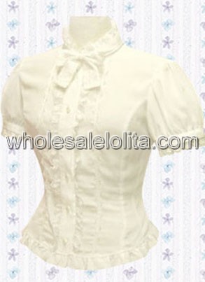 White Short Sleeves Bow Tie Cotton Lolita Blouse