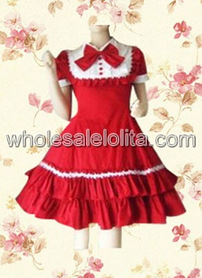 Red Short Sleeveles Ruffle Cotton Classic Sweet Lolita Dress