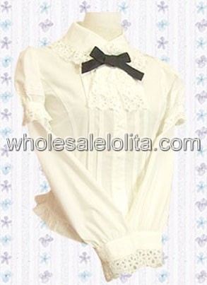 White Cotton Lolita Blouse with Double Layered Long Sleeves