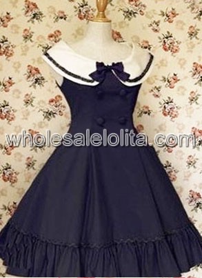 Black Long Sleeves Lace Cotton Gothic Lolita Dress