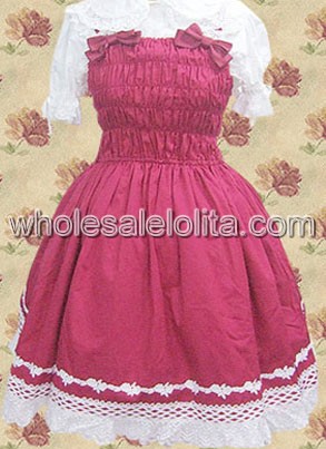 Short Sleeves Bow Netting Lace Cotton Sweet Lolita Dress