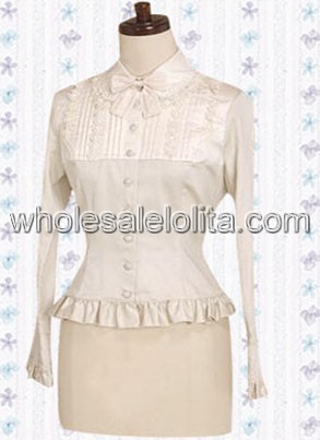 Silver Long Sleeves Cotton Lolita Blouse