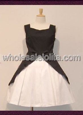 Black And White Sleeveless Cotton Classic Lolita Dress