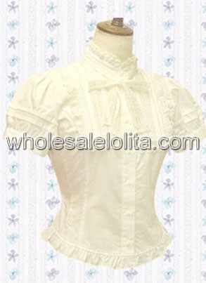 Yellow Short Sleeves Cotton Lolita Blouse with Lapel Collar