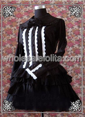 Black Long Sleeves Multi layer Cotton Gothic Lolita Dress