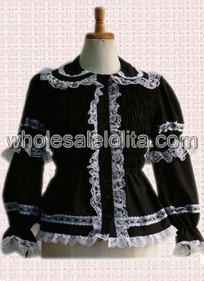 New Arrival Black Cotton Long Sleeves Lolita Blouse
