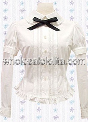 Cheap White Lapel Collar Long Sleeves Cotton Lolita Blouse
