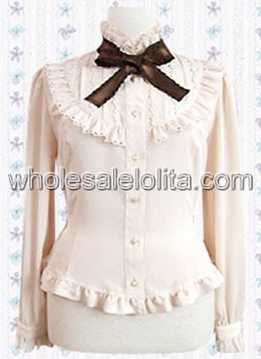 Beige Long Sleeves Cotton Lolita Blouse