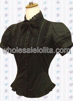 Black Short Puff Sleeves Cotton Lolita Blouse