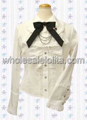 White Cotton Ruffled Lolita Blouse with Long Sleeves