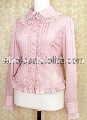 Pink Long Sleeves Cotton Lolita Blouse