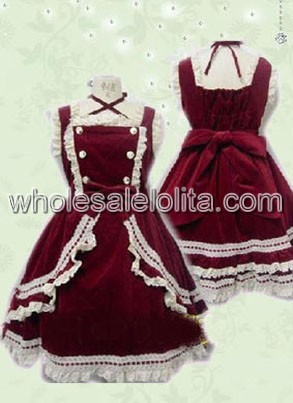 Dark Reddish Brown Sleeveless Cotton Classic Lolita Dress