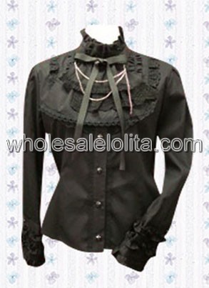Brown Long Sleeves Cotton Lolita Blouse with Black Bow