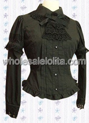 Best Selling Cotton Black Long Sleeves Cotton Lolita Blouse