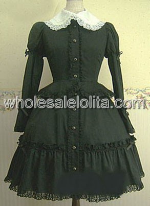 Black Long Sleeves Single breasted Cotton Lolita Dress
