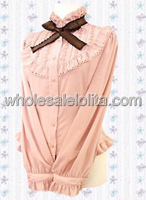 Unique Pink Cotton Lolita Blouse Long Sleeves