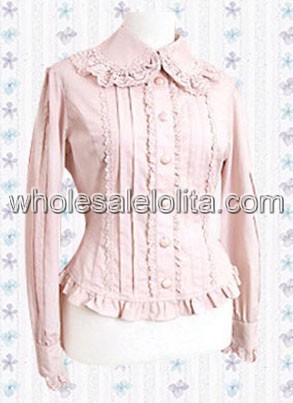 Beautiful Pink Cotton Lolita Blouse Long Sleeves