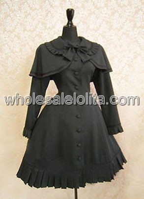 Black Long Sleeves Bow Cotton Lolita Dress