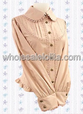 Alluring Pink Cotton Lolita Blouse with Long Sleeves