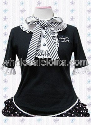 Black Short Sleeves Cotton Lolita Blouse