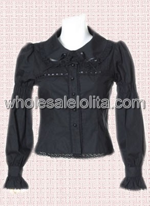 Black Long Puff Sleeves Cotton Lolita Blouse
