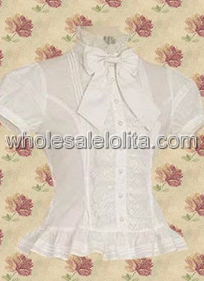Top Selling Simple White Short Sleeves Cotton Lolita Blouse