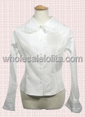 Modest White Long Sleeves Lolita Blouse Made of Cotton