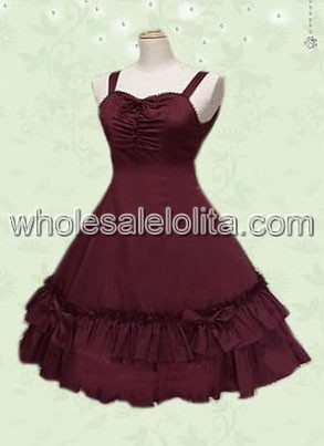 Dark Red Sweetheart Sleeveless Cotton Classic Lolita Dress