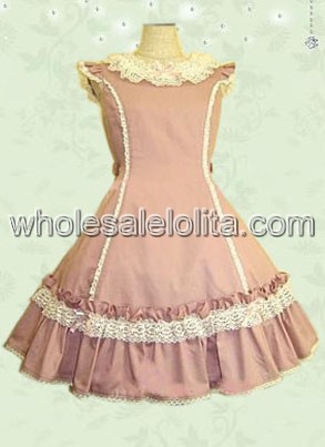 Simple Pretty Pink Sleeveless Lace Cotton Sweet Lolita Dress