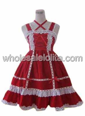 Red Lace Bandage Cotton Sweet Lolita Dress