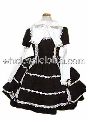 Black Lace Long Sleeves Cotton Gothic Lolita Dress
