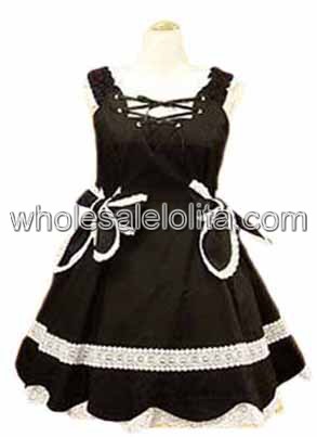 Black Lace Bow Cotton Sweet Lolita Dress