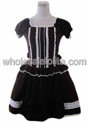 Cheap Hot Sale Black Gothic Lolita Dress with Short Sleeves