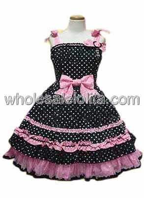 Black Polka Dot Bow Cotton Sweet Lolita Dress
