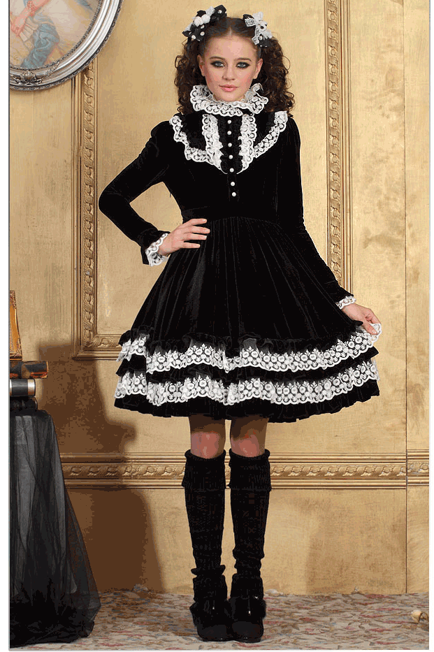 Black Vintage European Palace Lace Layered Lolita Dress