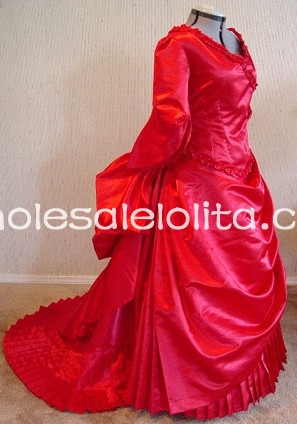 Dracula Mina's Red Satin Victorian Bustle Dress Halloween Reproduction Costume