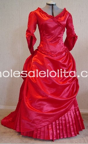 Dracula Mina's Red Satin Victorian Bustle Dress Halloween Reproduction Costume