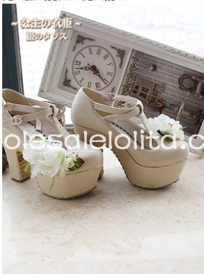 Sweet Princess Series 10cm Chunky High Heels Beige/Plum Lolita Shoes