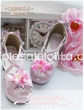 Princess Series Pink Summer Flower Chunky Heel Peep Toe Lolita Shoes Sandals
